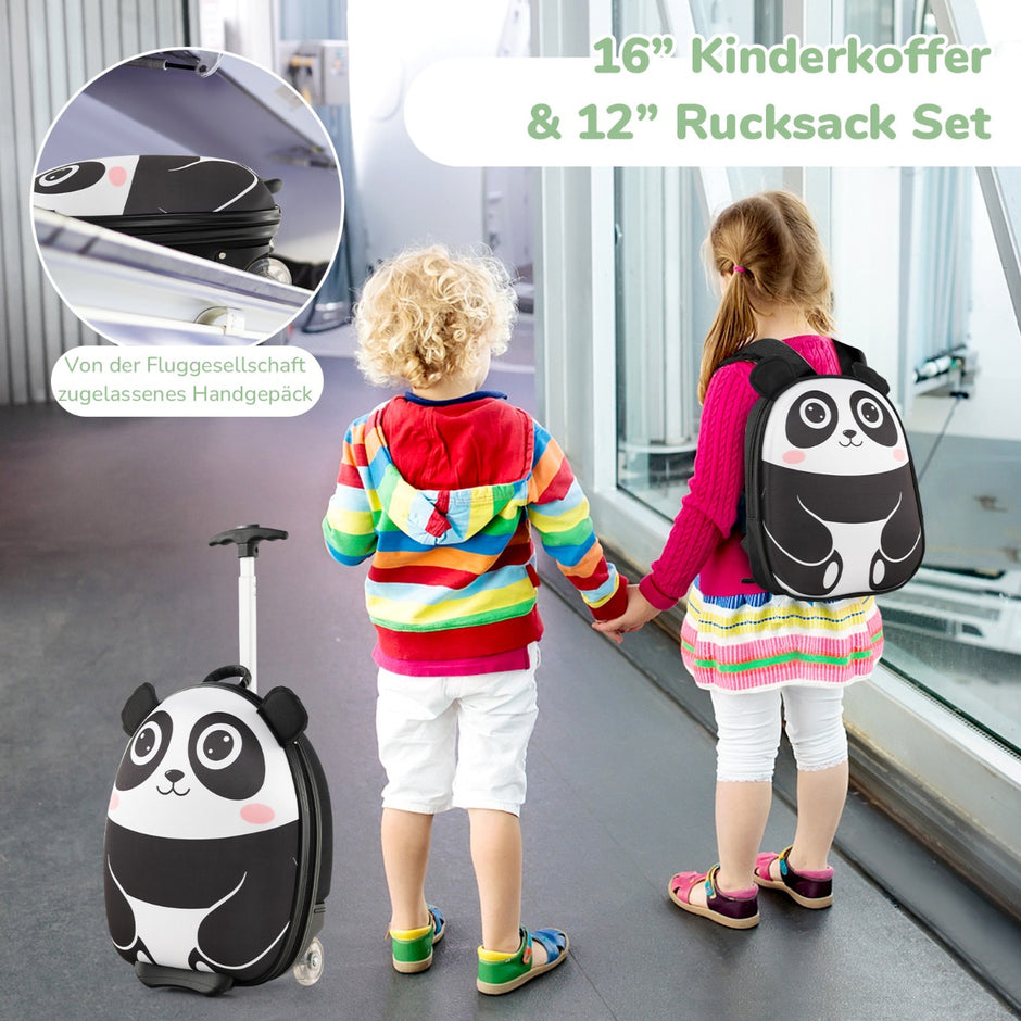 TLG barnresväska – och ryggsäck med hjul stegs teleskophandtag 12”+16” barnvagn Panda – 2 3 – Svart och vit