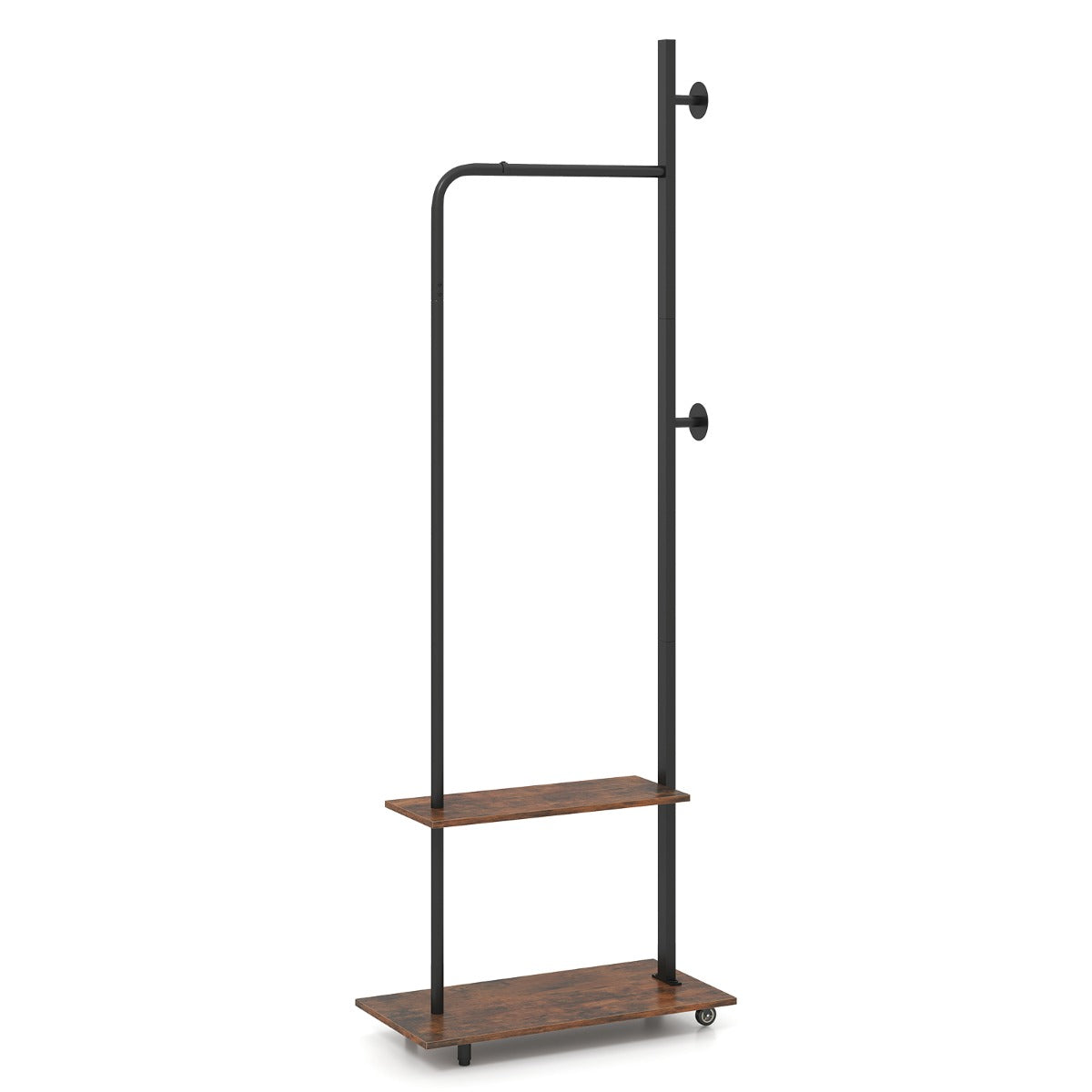 Klädställ – på hjul öppen klädstång med krokar – 2 60 x 30 x 175 cm – Brun