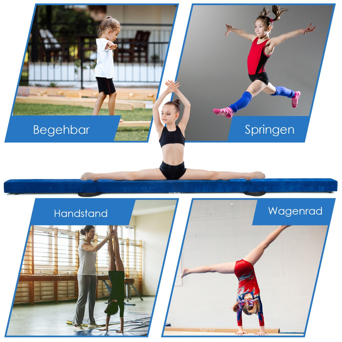 Balansbalk – Gymnastikträning Vikbar Slitstark Fitness – 2,1 m – Blå