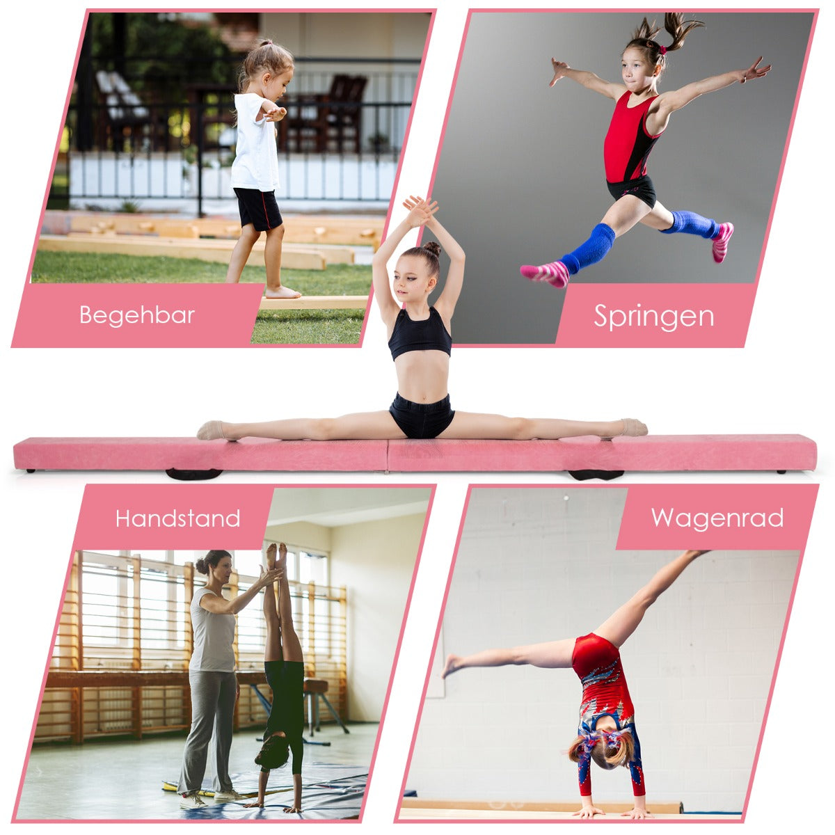Balansbalk – Gymnastikträning Vikbar Slitstark Fitness – 2,1 m – Rosa