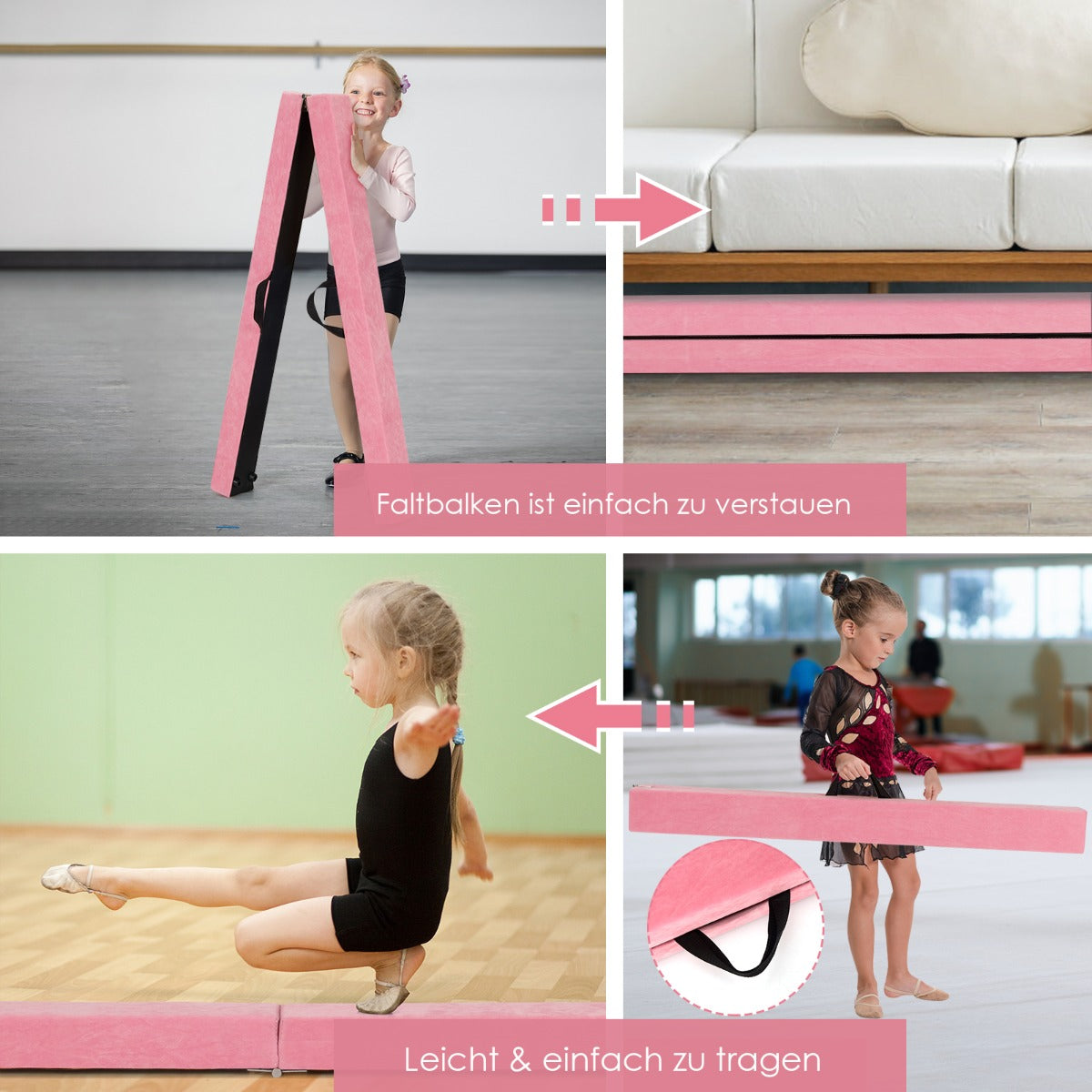 Balansbalk – Gymnastikträning Vikbar Slitstark Fitness – 2,1 m – Rosa