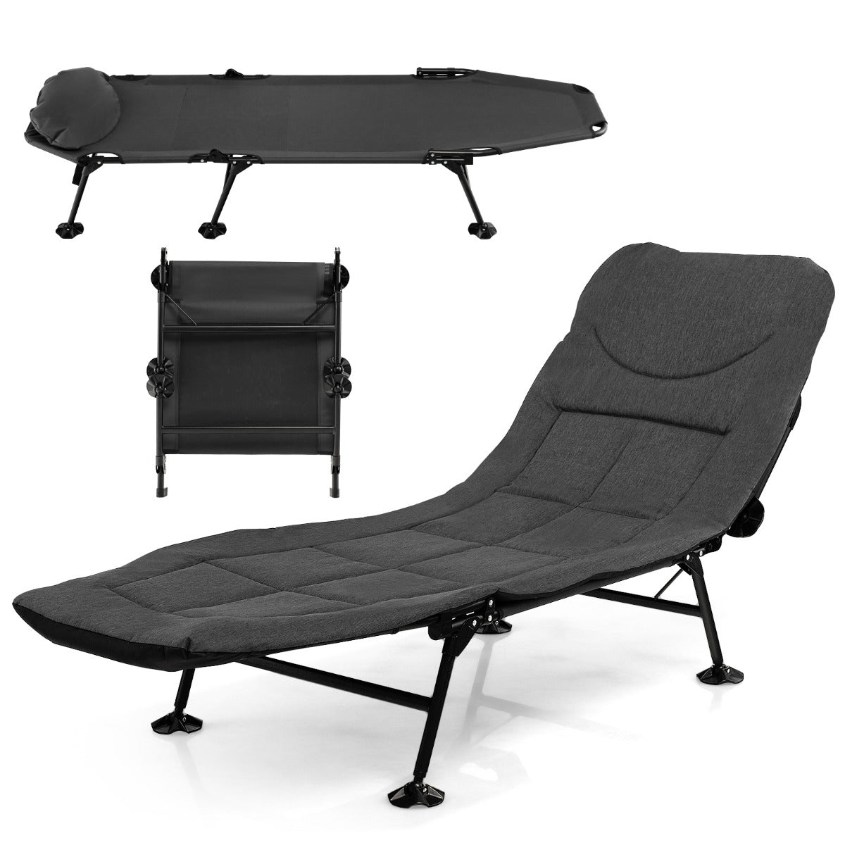 Hopfällbar – campingsäng med avtagbar madrass – 194 x 66 x 29 cm – Grå