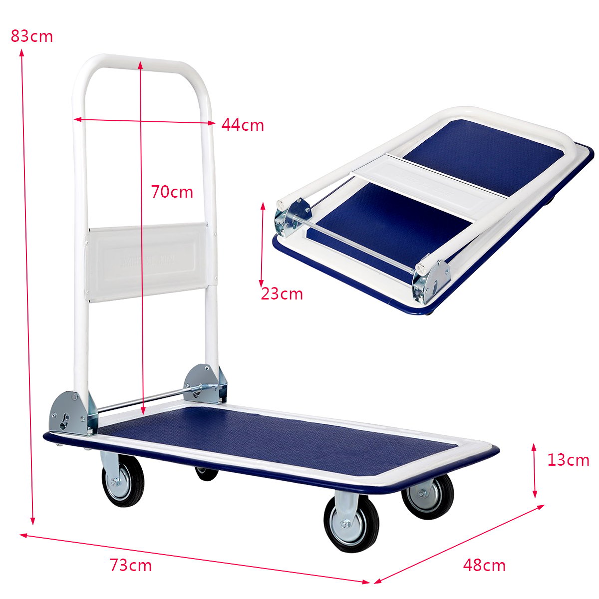 Hopfällbara – transportvagnar med en bärkraft på upp till Plattformvagn 360° svängbara hjul och handtag – 150 kg – Blå