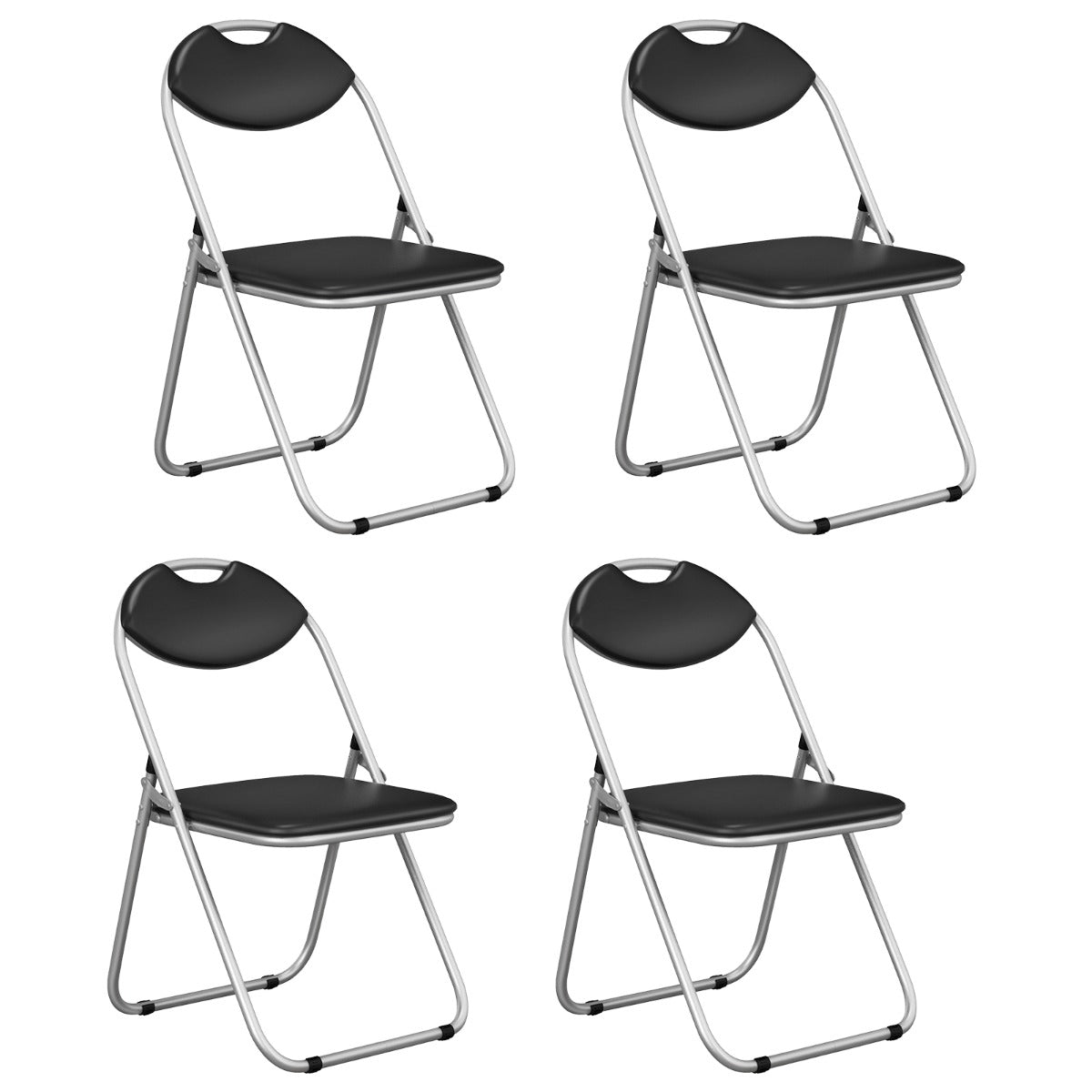 Set – med hopfällbara stolar metallram och vadderade säten halkfria fotkuddar – 4 – Svart
