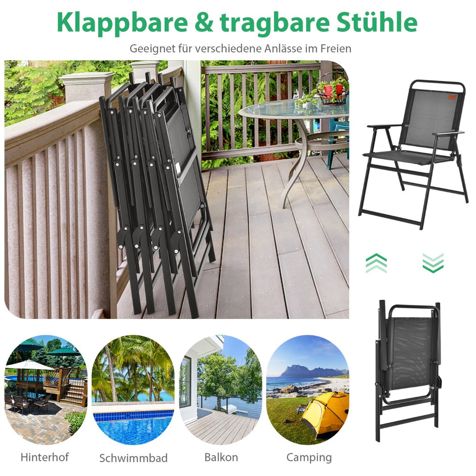 Set – med trädgårdsstolar armstöd och ryggstöd andningsbara sätesfällbara – 4 – Svart
