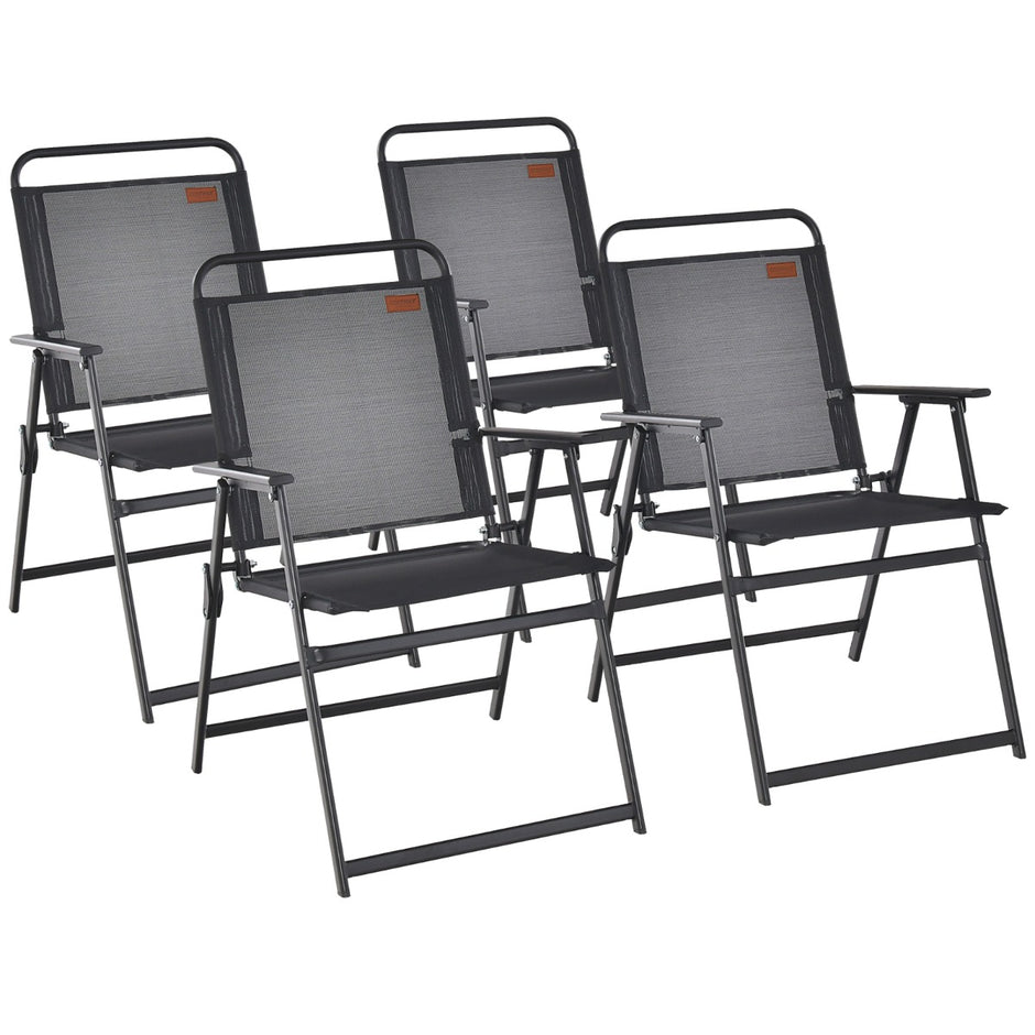 Set – med trädgårdsstolar armstöd och ryggstöd andningsbara sätesfällbara – 4 – Svart