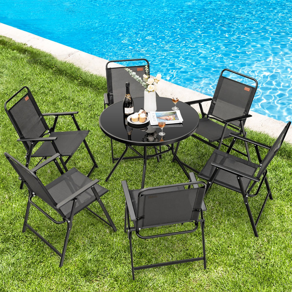 Set – med trädgårdsstolar armstöd och ryggstöd andningsbara sätesfällbara – 4 – Svart