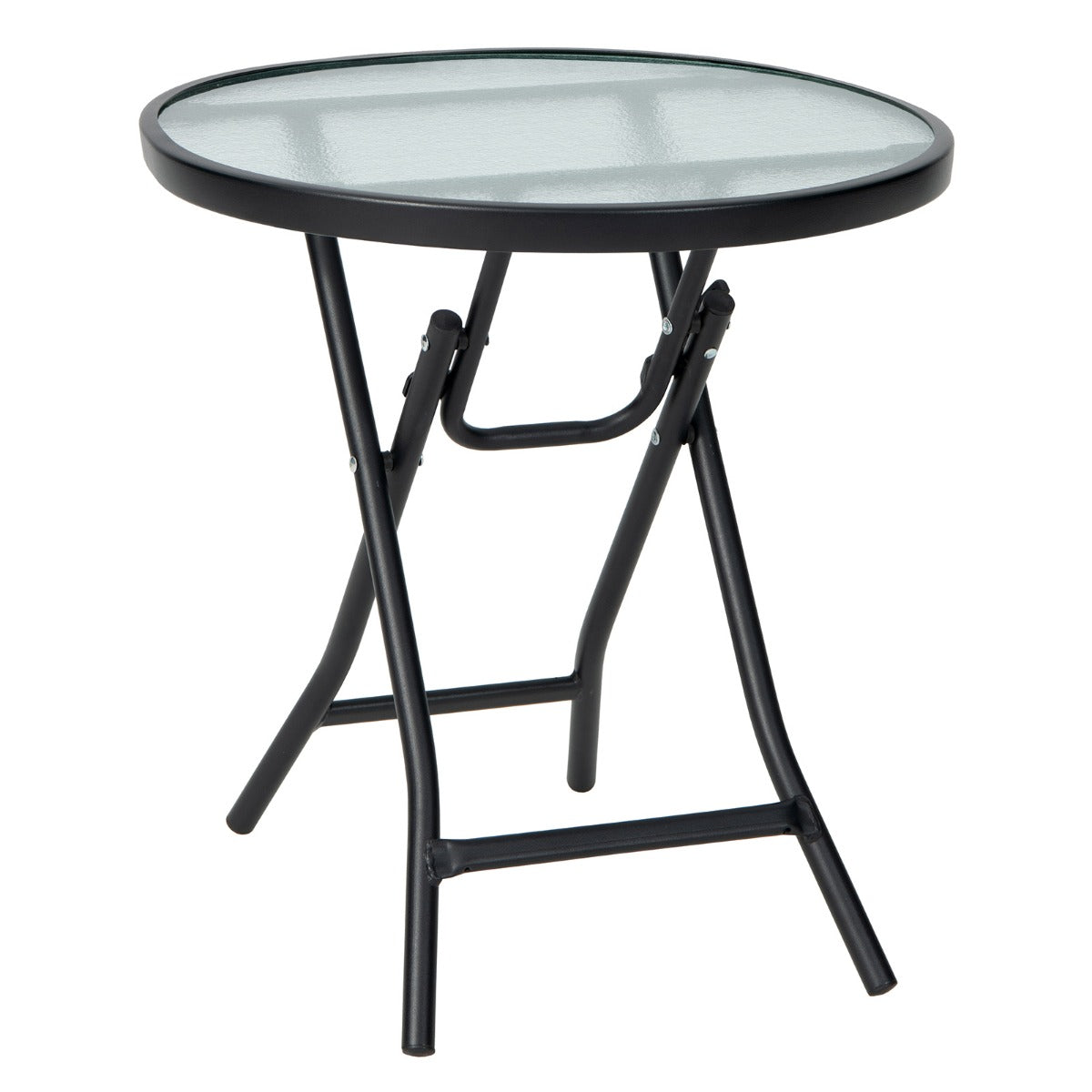 Uteplats – matbord Runt glasbord med härdat glasskiva – 46,5 x 46,5 x 47,5 cm – Svart