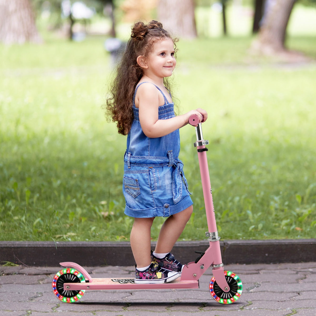 Barnsparkcykel – hjulig sparksparkcykel med blinkande Stativ och kryssningsbarnleksak – 2 – Rosa