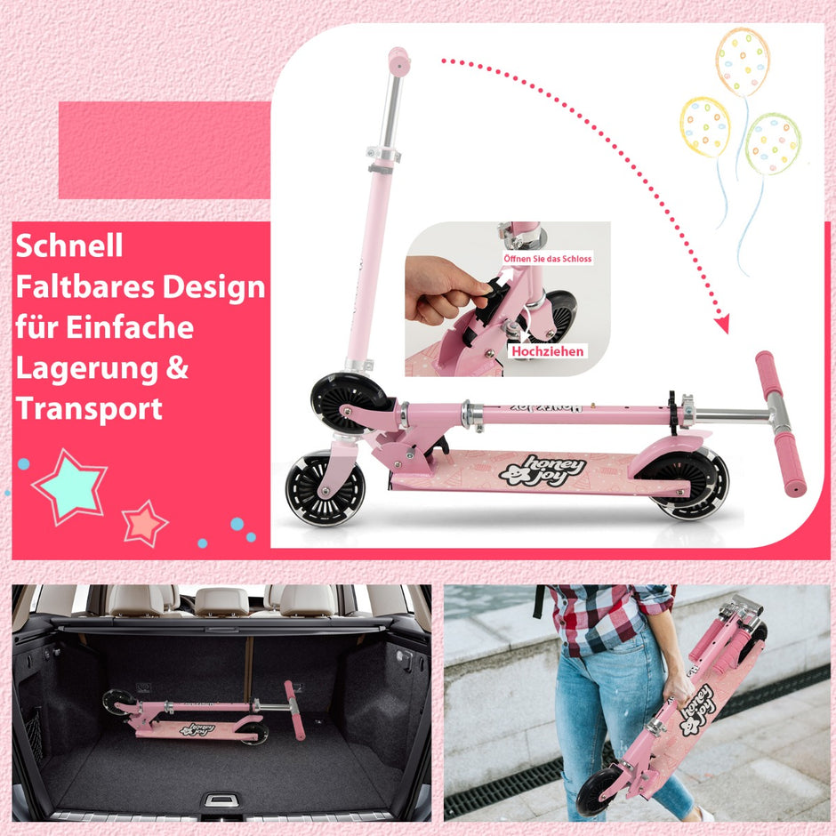 Barnsparkcykel – hjulig sparksparkcykel med blinkande Stativ och kryssningsbarnleksak – 2 – Rosa