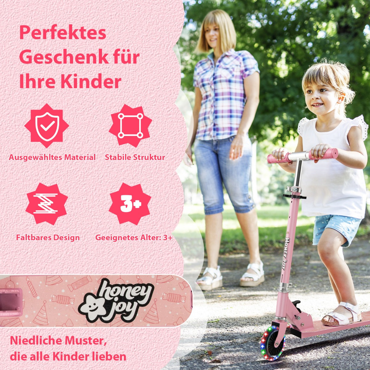 Barnsparkcykel – hjulig sparksparkcykel med blinkande Stativ och kryssningsbarnleksak – 2 – Rosa