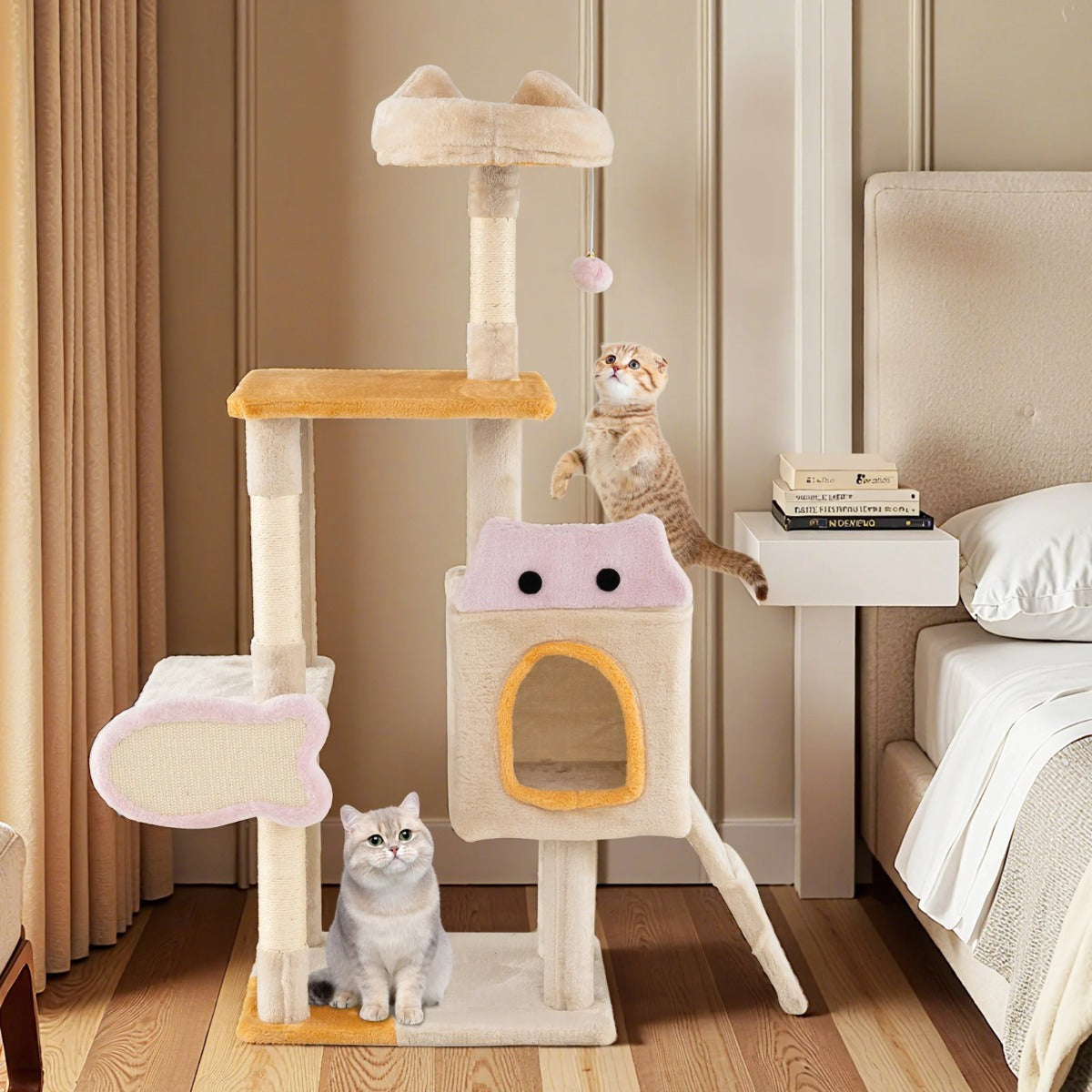 Liten – klösstång med fiskformad klösbräda Klättringsträd – Beige