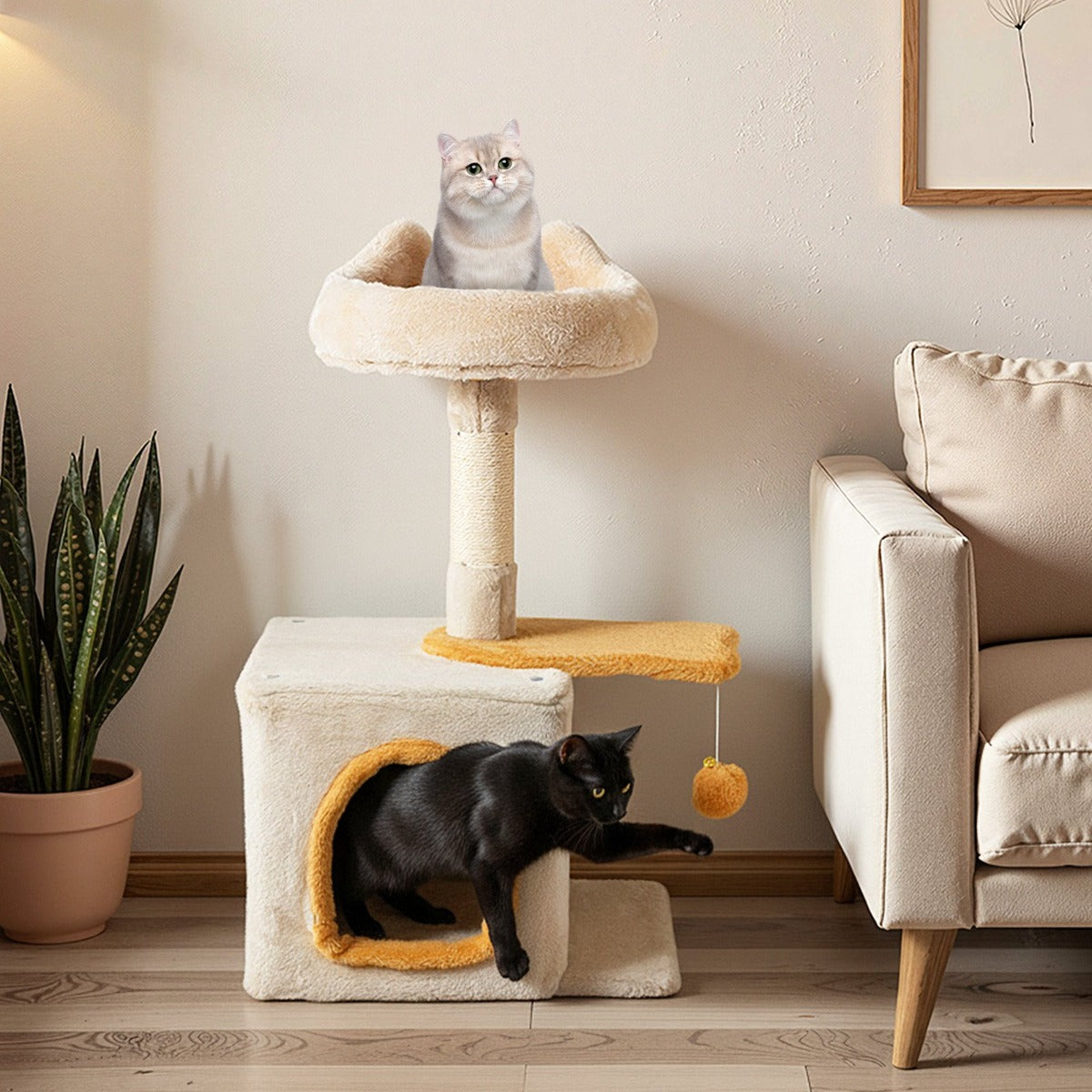 Liten – klösstång med fiskformad plattform Klättringsträd – Beige