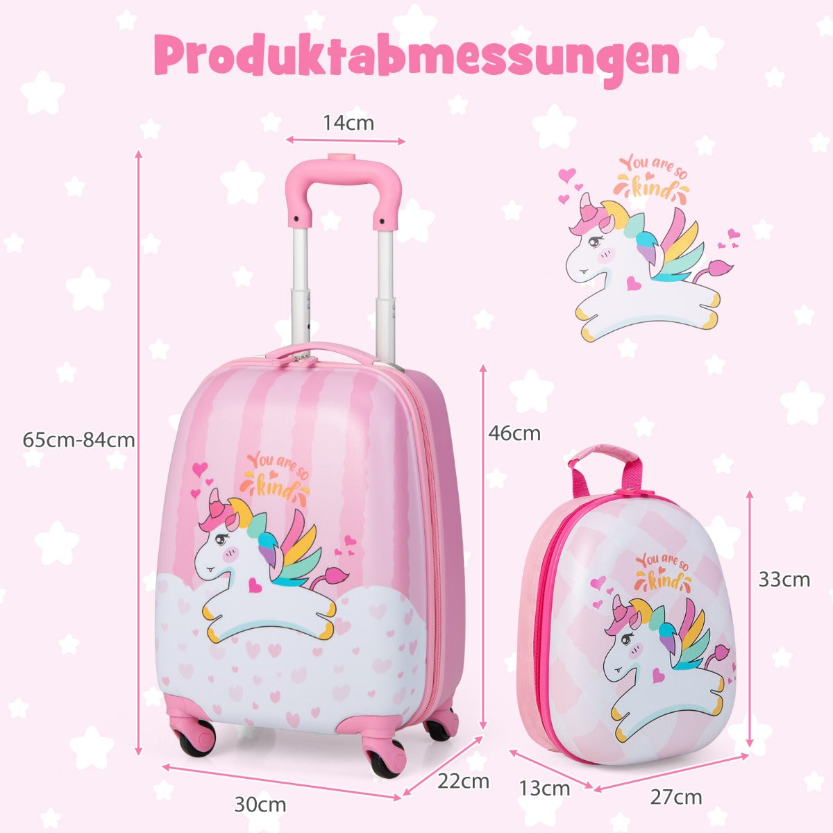 Resväska – set st Unicorn 16'' + 12'' ryggsäck – 2 – Rosa