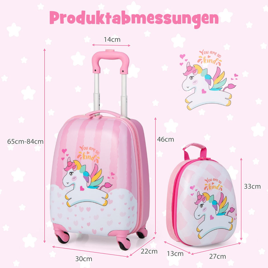 Resväska – set st Unicorn 16'' + 12'' ryggsäck – 2 – Rosa