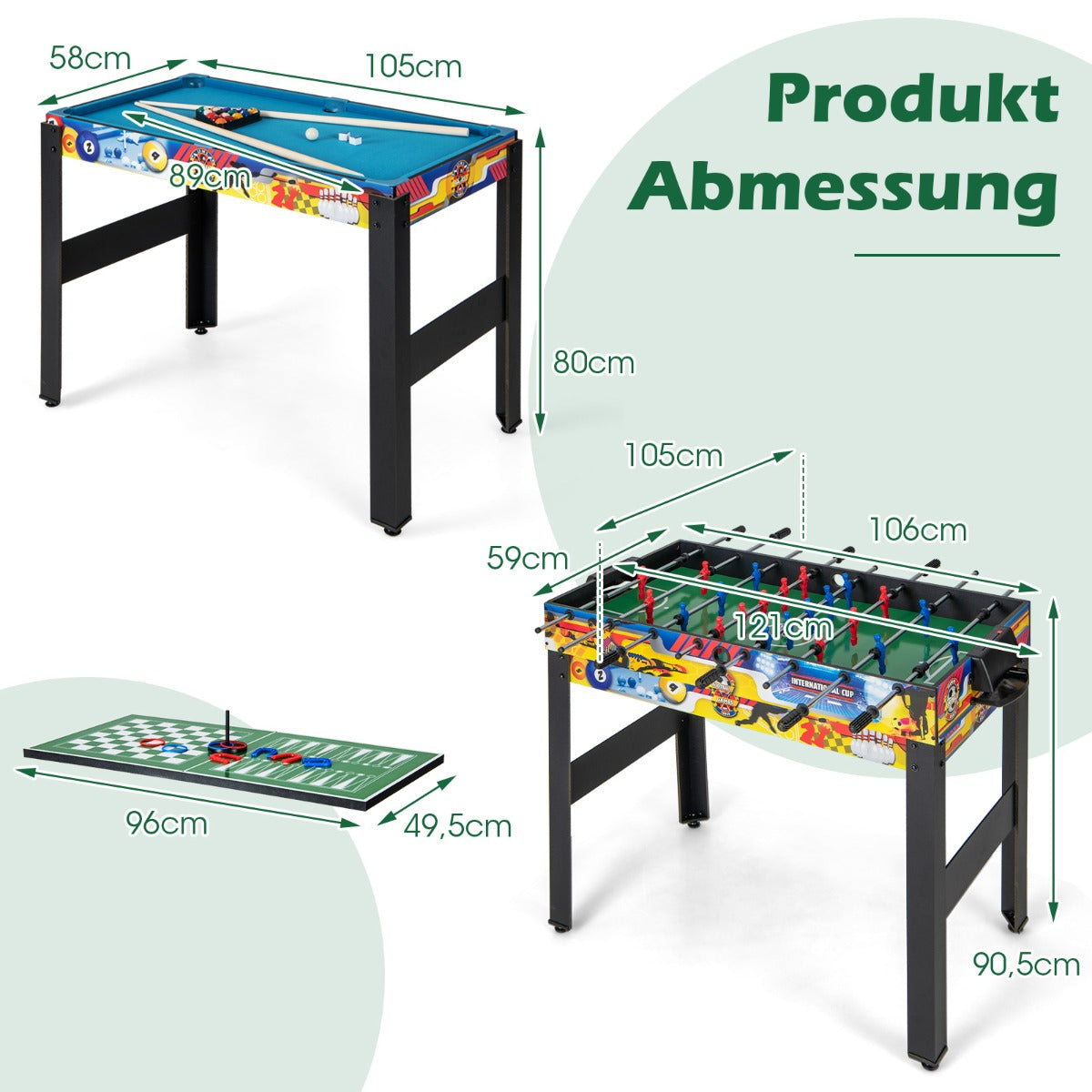 i – spelbord med bordsfotboll och airhockey biljard bordtennis schack bowling shuffleboard – 12 1 – Flerfärgad