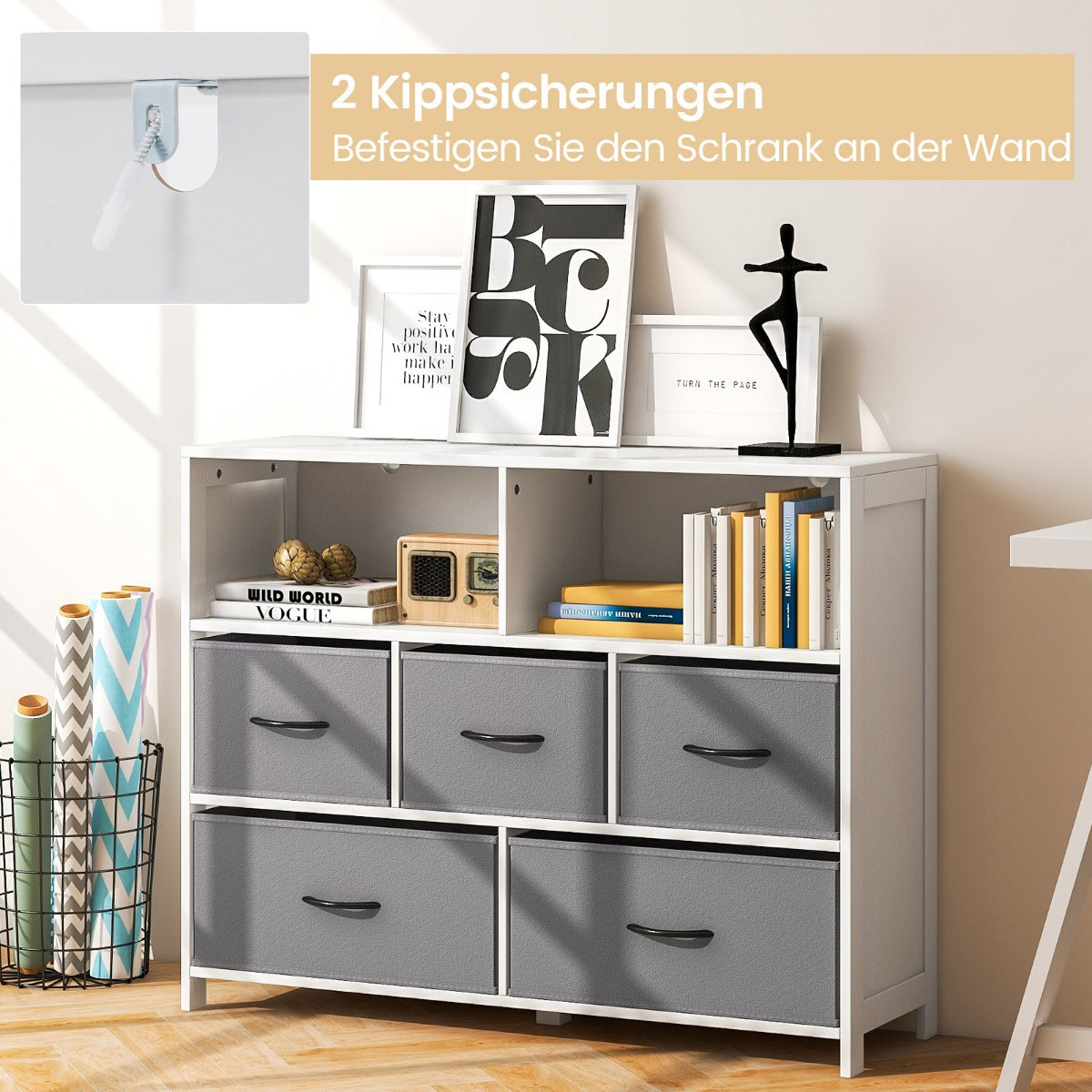 Byrå – med lådor Förvaringsskåp öppna hyllor – 5 100 x 30 x 78 cm – Vit
