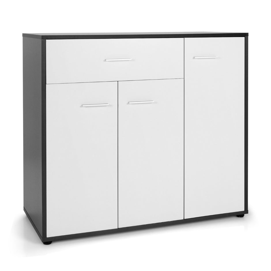 Byrå – Köksbufféskåp med låda Köksskåp ställbar hylla – 88 x 40 x 80 cm – Svart och vit