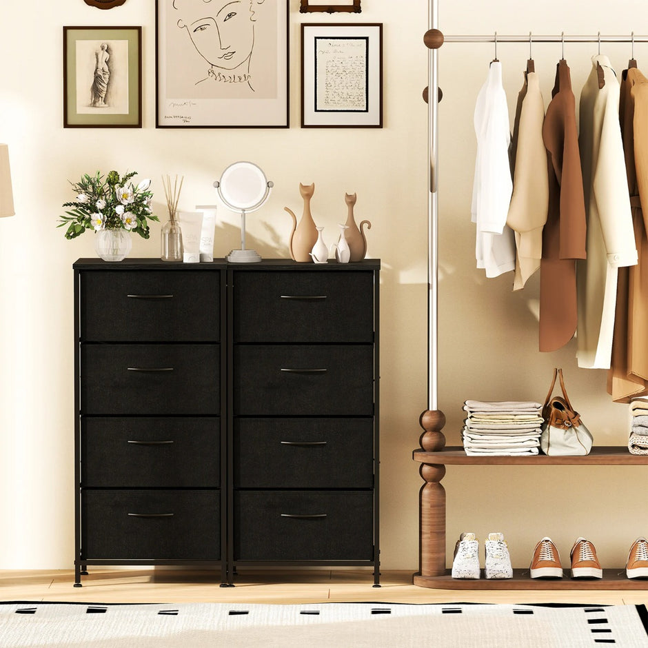 Byrå – med lådor Lådskåp träskiva Sideboard robust metallram – 4 – Svart