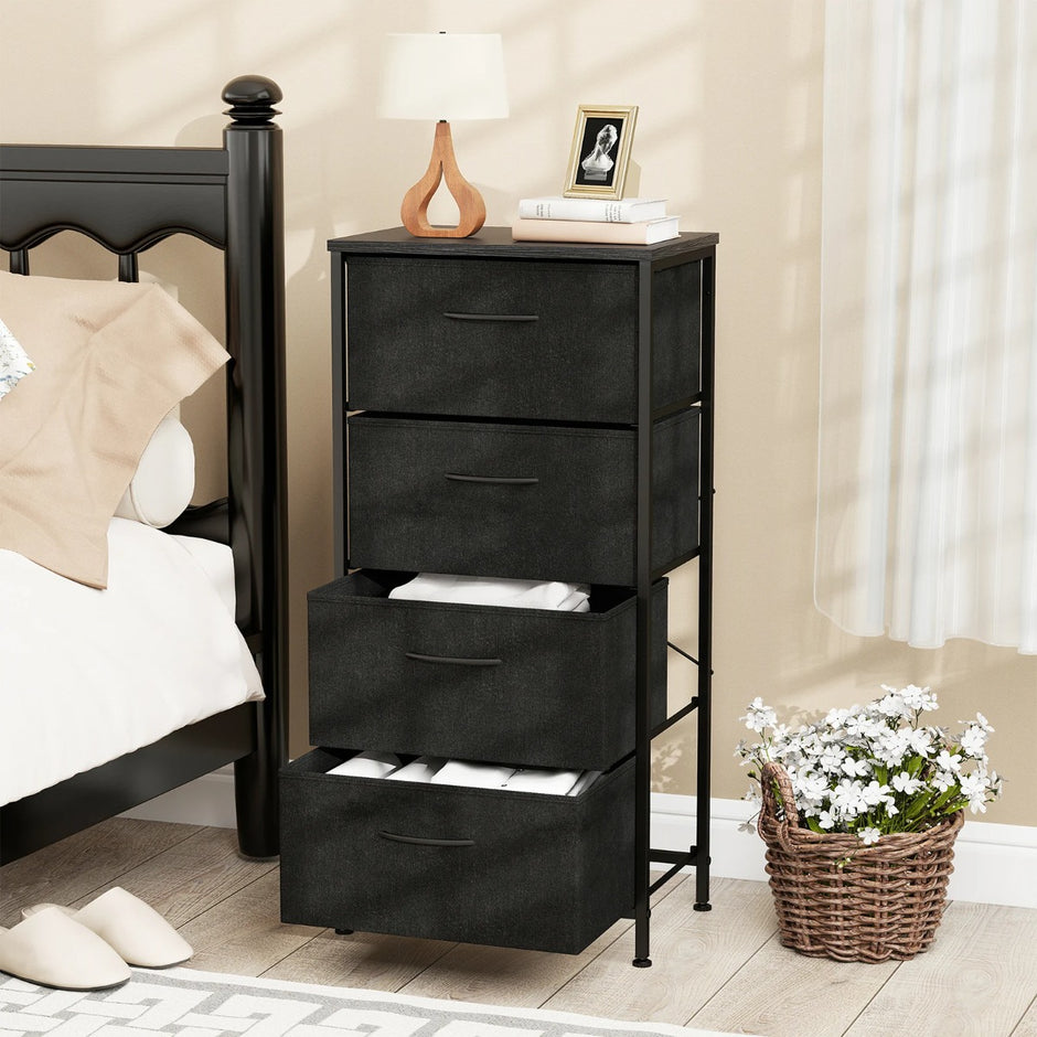 Byrå – med lådor Lådskåp träskiva Sideboard robust metallram – 4 – Svart