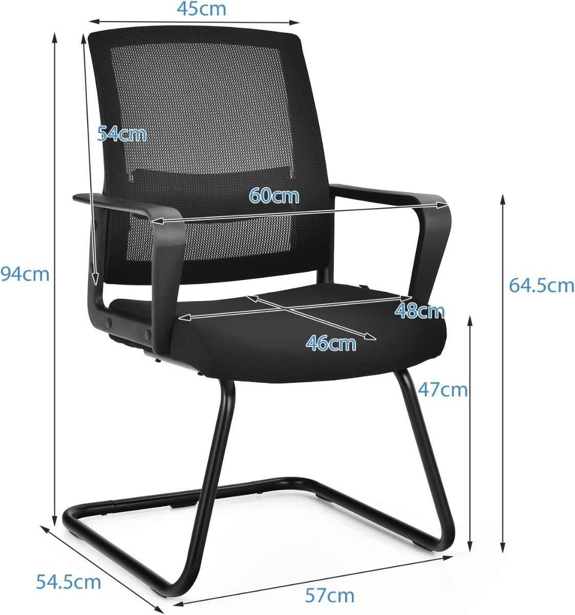 Set – med mesh kontorsstolar ryggstöd upp till lastkapacitet – 2 136 kg 60 x 54,5 x 94 cm – Svart