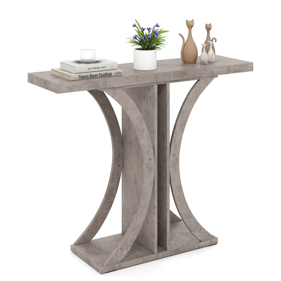Smal – konsolbord med geometrisk metallställning i industristil, entrébord soffbord – Grå