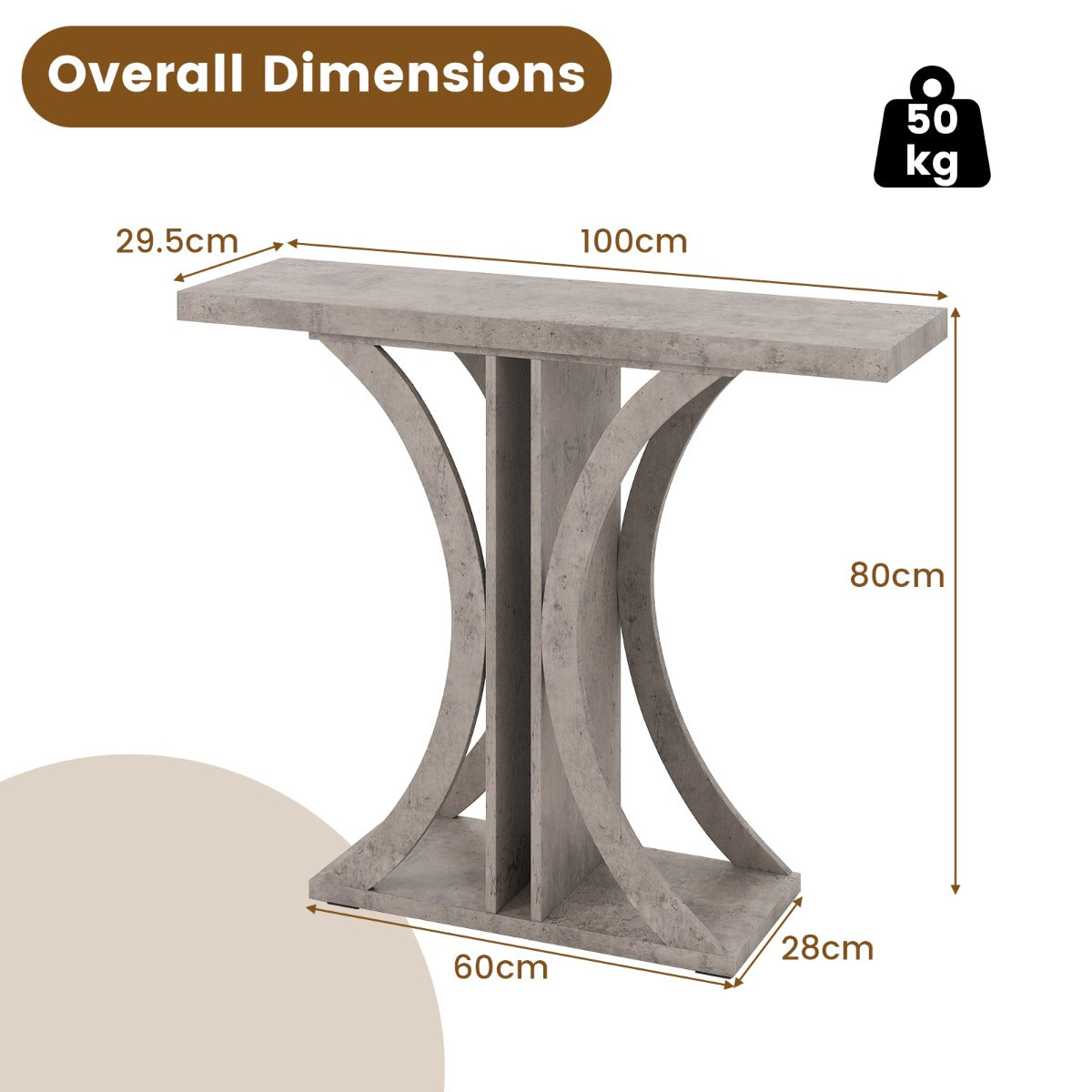 Smal – konsolbord med geometrisk metallställning i industristil, entrébord soffbord – Grå