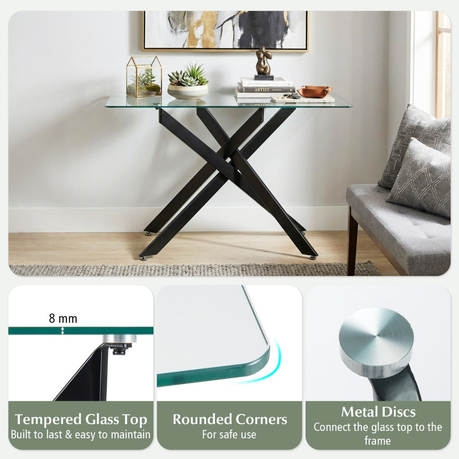 Modernt – Glasbord med Klar Härdad Glasplatta och Stabil Metallben Konsolbord – Guld