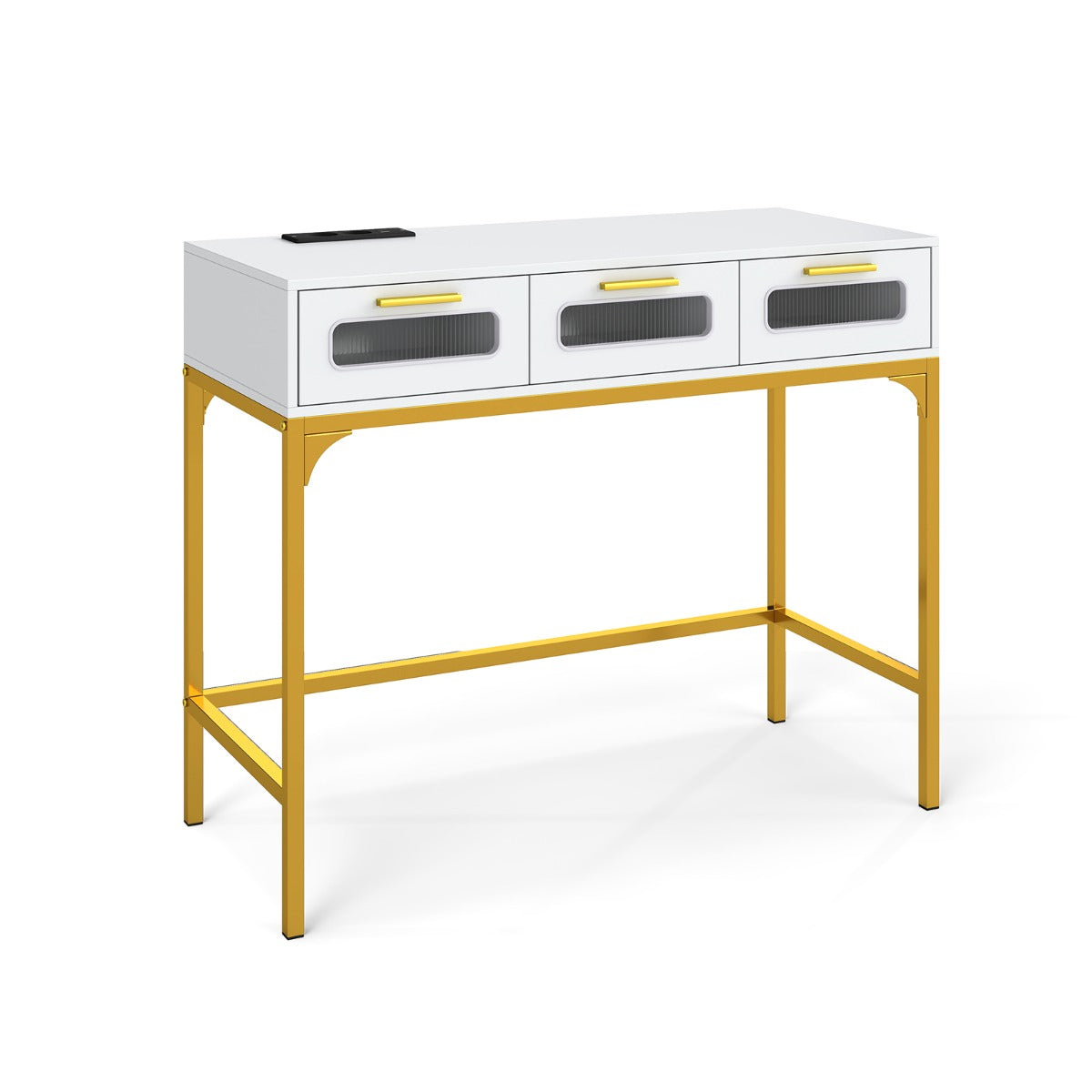 Konsolbord – entrébord med LED ljus och laddstation, smal soffbord vitt – 90 x 40 x 75 cm – Vit