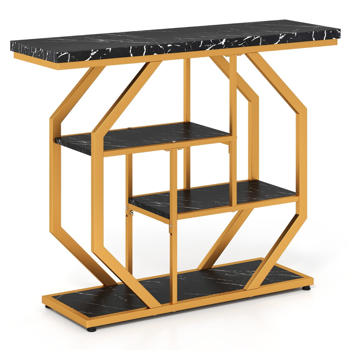 Konsolbord – vånings modernt entrébord med förvaringsyta och konstmarmorbordsskiva, – 4 . 100 cm – Svart