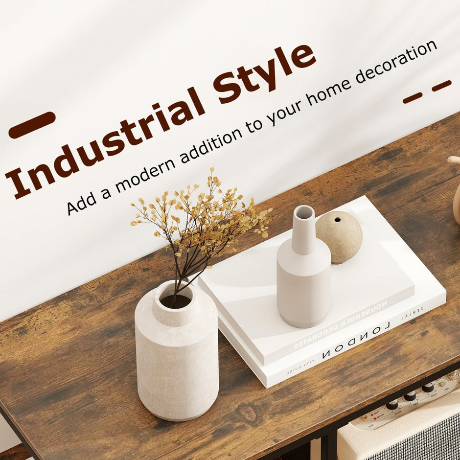 Konsolbord – med förvaringsutrymme Industriellt sidobord filttygslåda och hyllor – Rustik brun