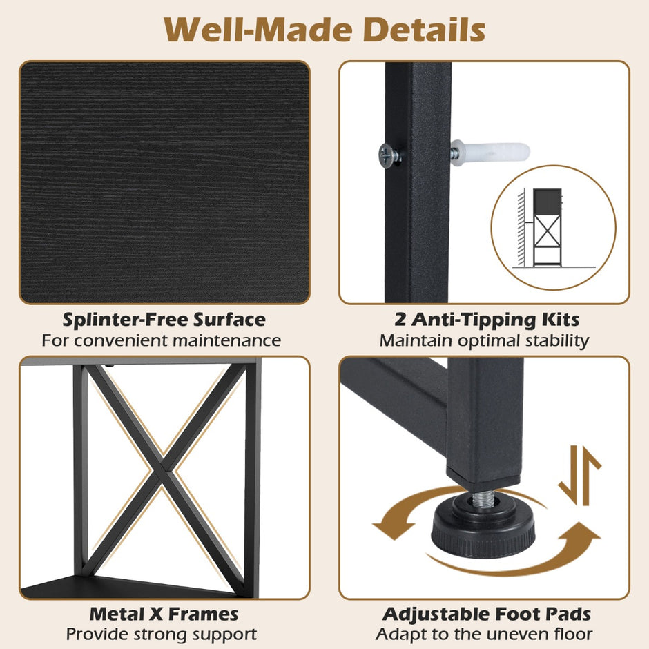 Konsolbord – med tygfack, hylla, metallram, trä, mosaikmönster, och – 4 – Kaffe
