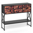 Konsolbord – med tygfack, hylla, metallram, trä, mosaikmönster, och – 4 – Kaffe