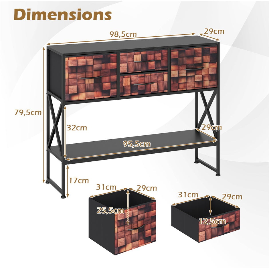 Konsolbord – med tygfack, hylla, metallram, trä, mosaikmönster, och – 4 – Kaffe