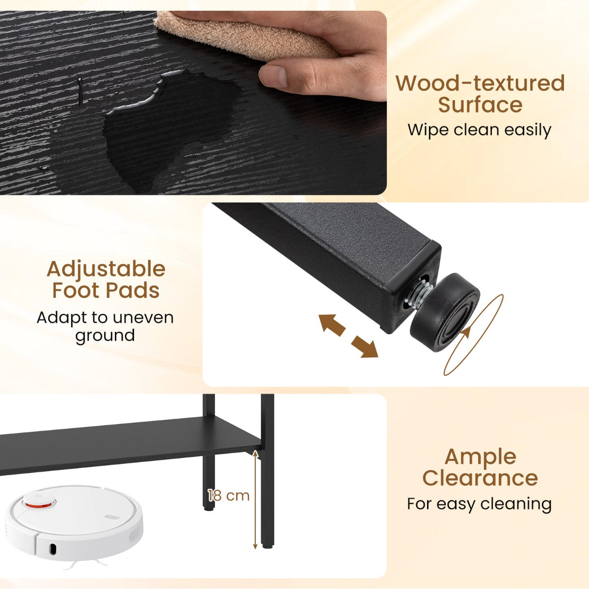 Boho – Konsolbord Med Fack och Öppnat Hyllor Smalt Hallbord Bärbart Upp Till – 2 90 Kg – Svart
