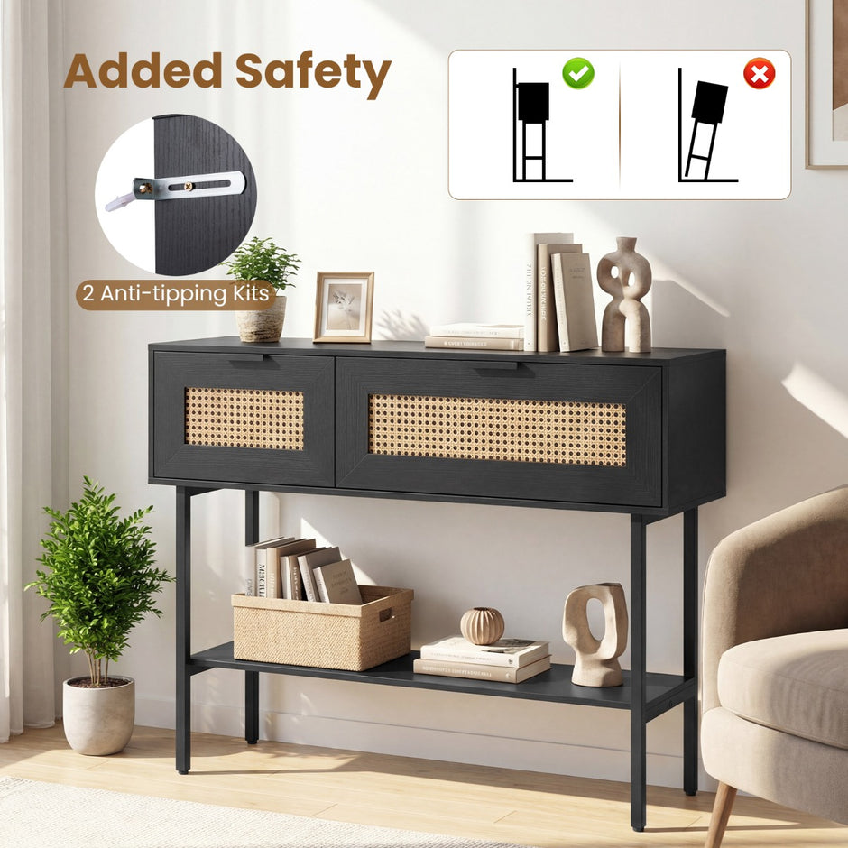 Boho – Konsolbord Med Fack och Öppnat Hyllor Smalt Hallbord Bärbart Upp Till – 2 90 Kg – Svart