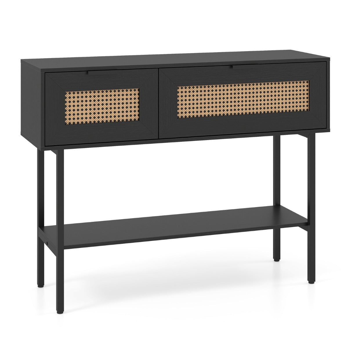 Boho – Konsolbord Med Fack och Öppnat Hyllor Smalt Hallbord Bärbart Upp Till – 2 90 Kg – Svart