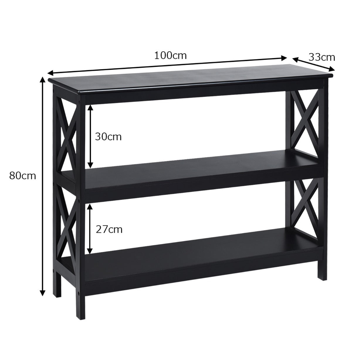 Konsolbord – Sidobord Industriell design med hylla Hallbord – 100 x 33 x 80 cm – Svart