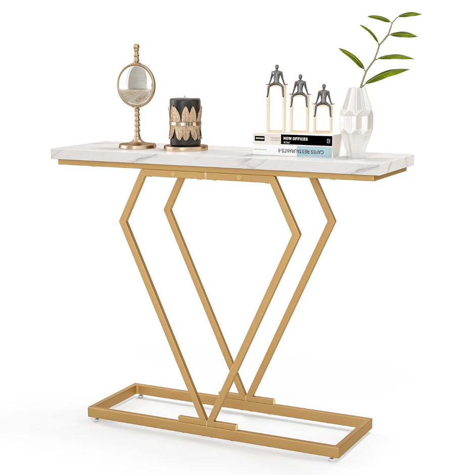 Konsolbord – entrébord smalt hallbord med sidobord i marmorlook för vardagsrum – 100 x 29,5 x 80 cm – Vit