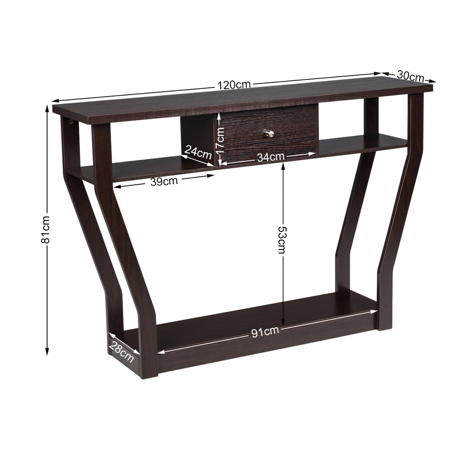Konsolbord – Hallbord med låda och hylla – 120 x 30 x 81 cm – Brun