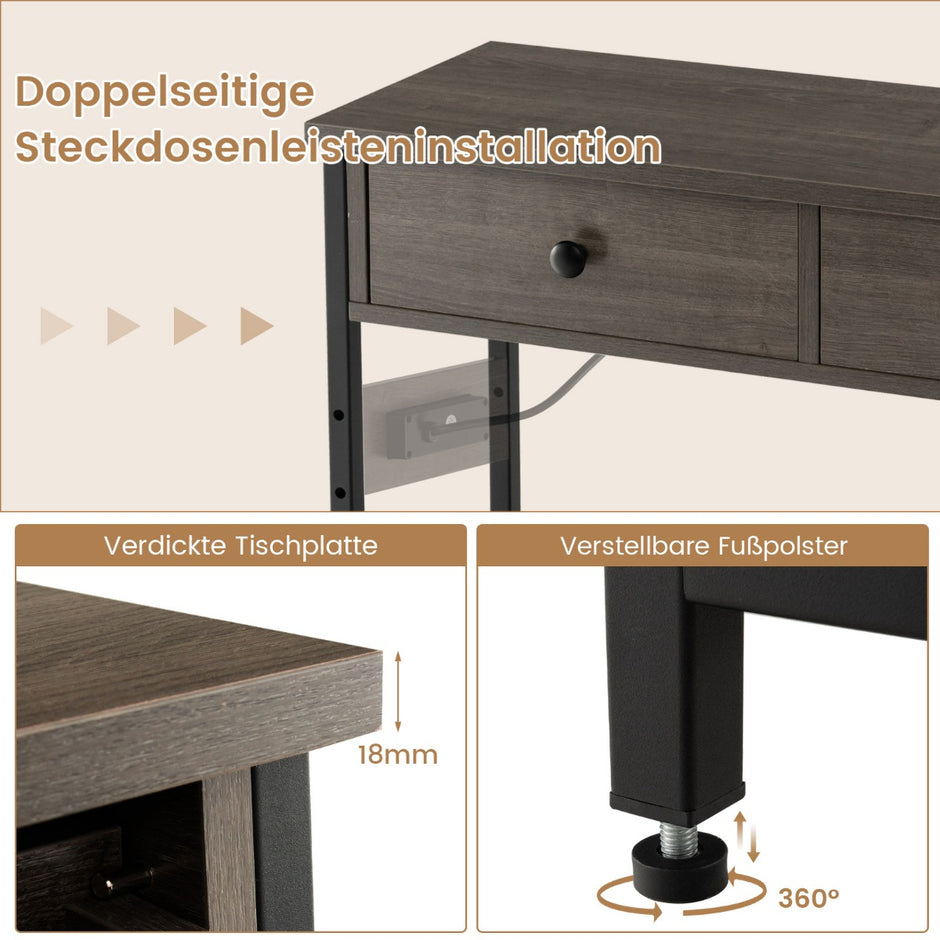Konsolbord – med laddstation Hallbord lådor och metallnäthyllor – 2 2 – Grå