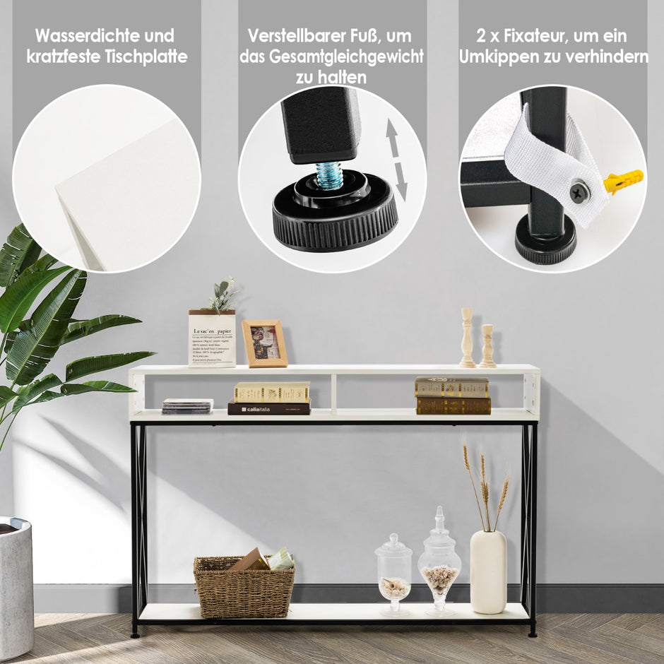 Vitt – konsolbord med öppen hylla och stålram – 120 x 23 x 79 cm – Vit