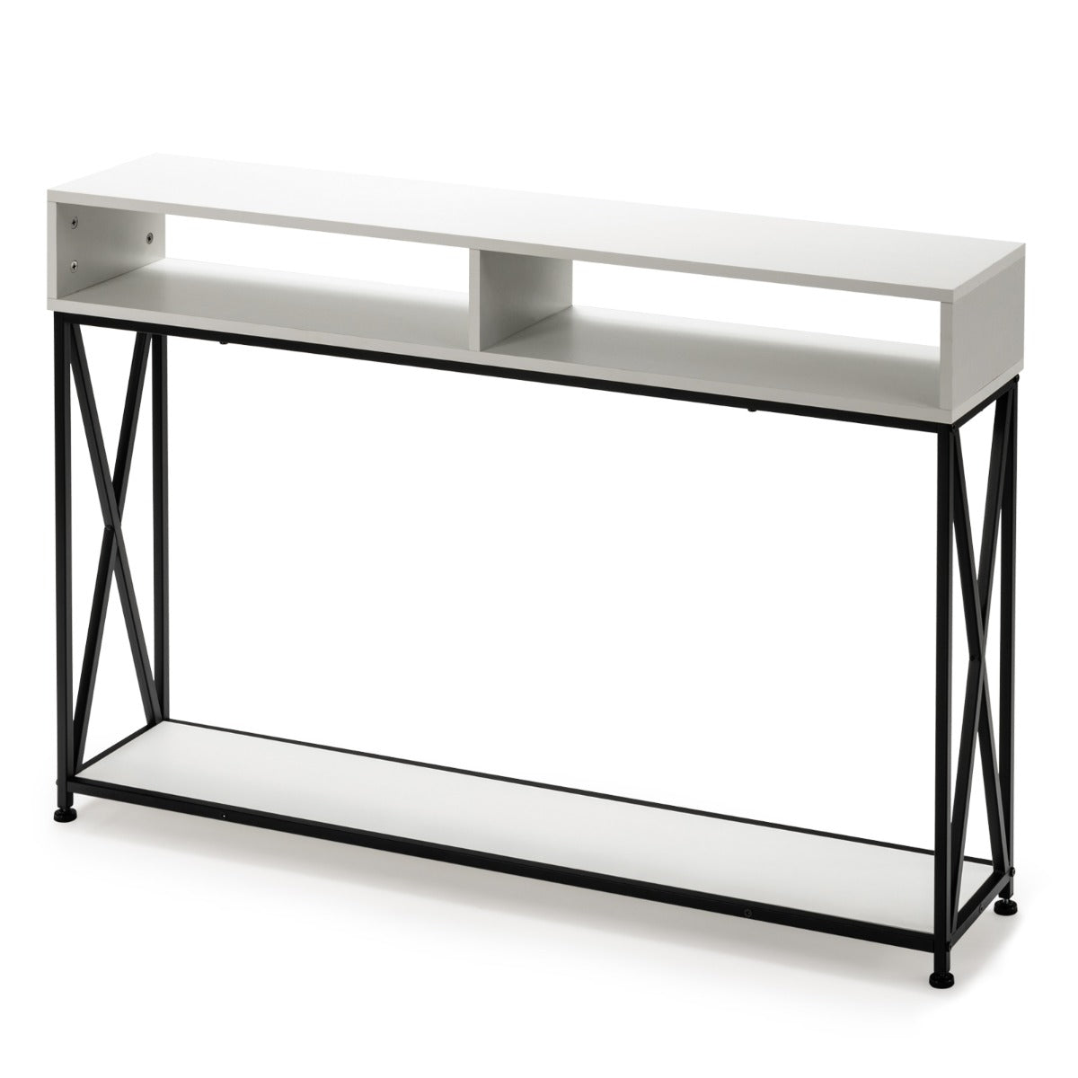 Vitt – konsolbord med öppen hylla och stålram – 120 x 23 x 79 cm – Vit