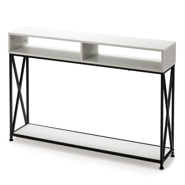 Vitt – konsolbord med öppen hylla och stålram – 120 x 23 x 79 cm – Vit