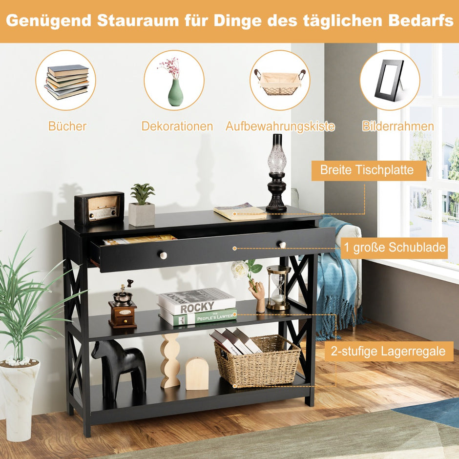 vånings – konsolbord med låda Hallbord av trä – 3 100 x 30 x 80 cm – Svart