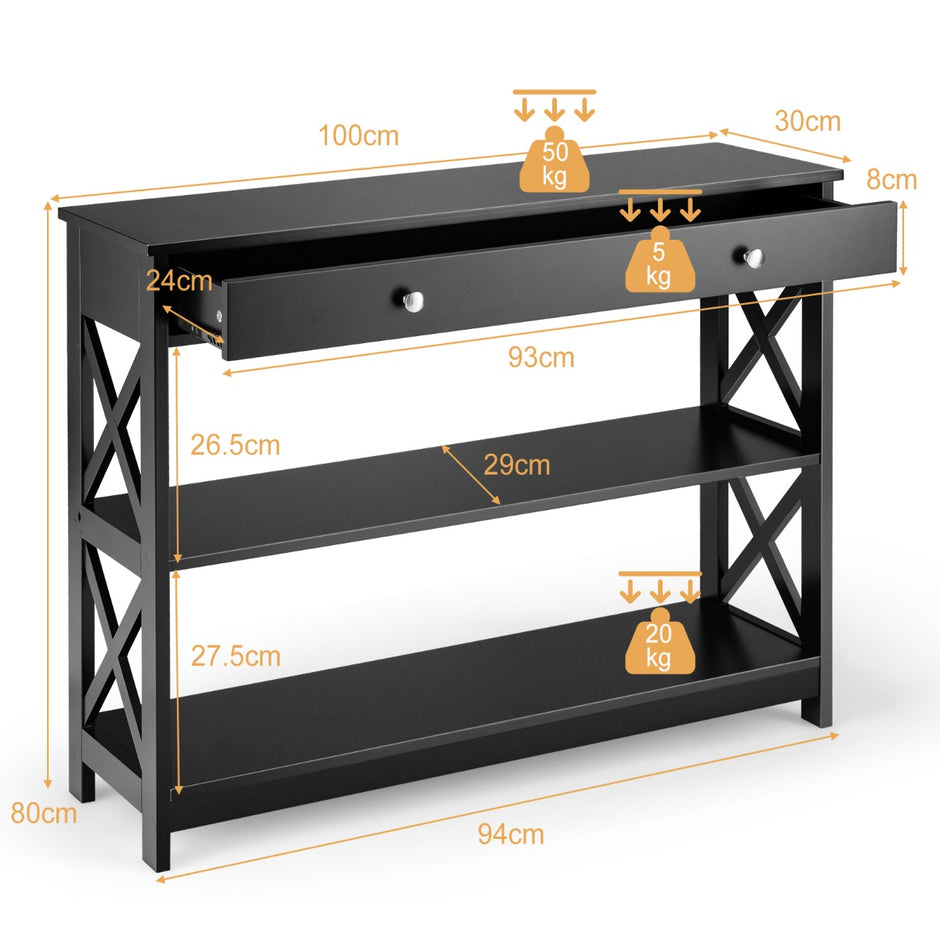 vånings – konsolbord med låda Hallbord av trä – 3 100 x 30 x 80 cm – Svart