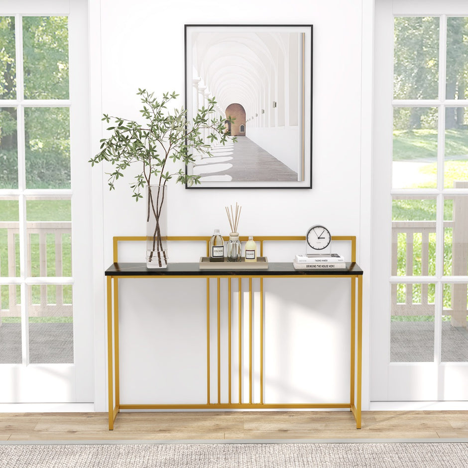 Konsolbord – med marmorlook och guldfärgad metallstomme Modernt hallbord – 120 cm – Svart