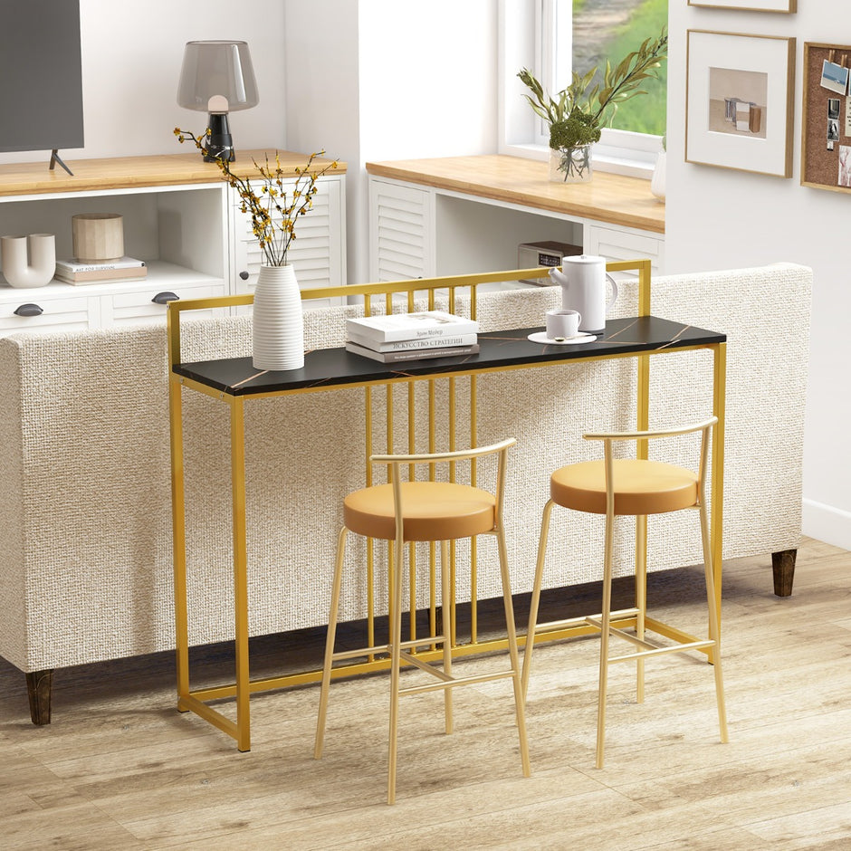 Konsolbord – med marmorlook och guldfärgad metallstomme Modernt hallbord – 120 cm – Svart