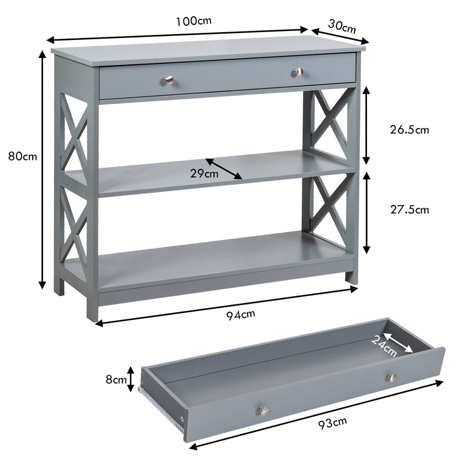 Konsolbord – våningar med låda hallbord av trä grått – 3 100 x 30 x 80 cm – Grå