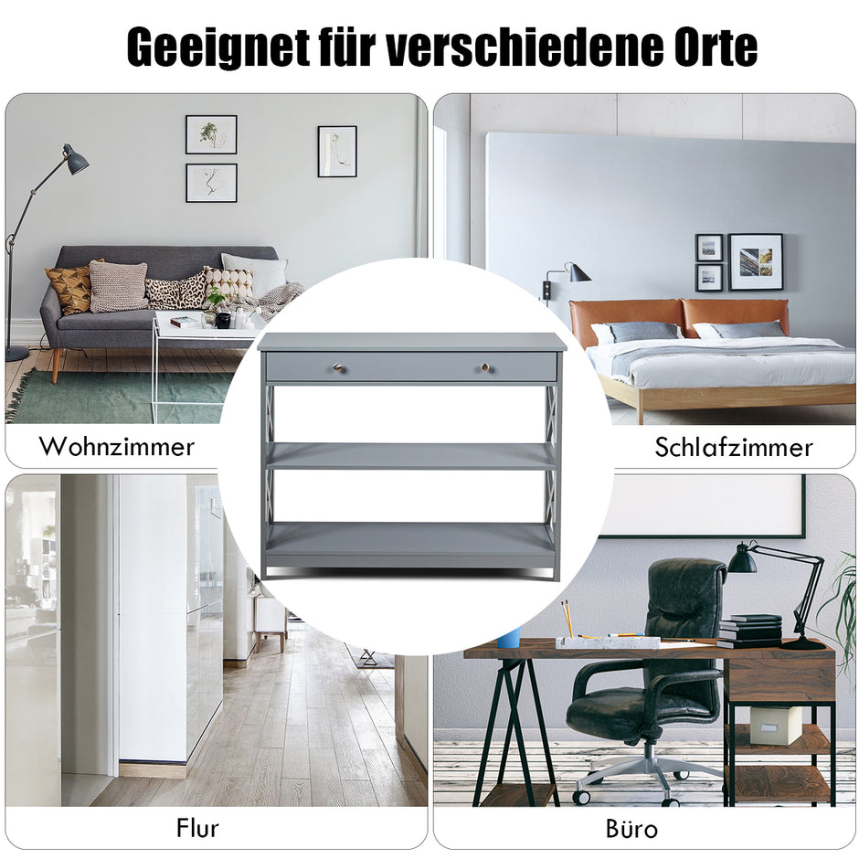 Konsolbord – våningar med låda hallbord av trä grått – 3 100 x 30 x 80 cm – Grå
